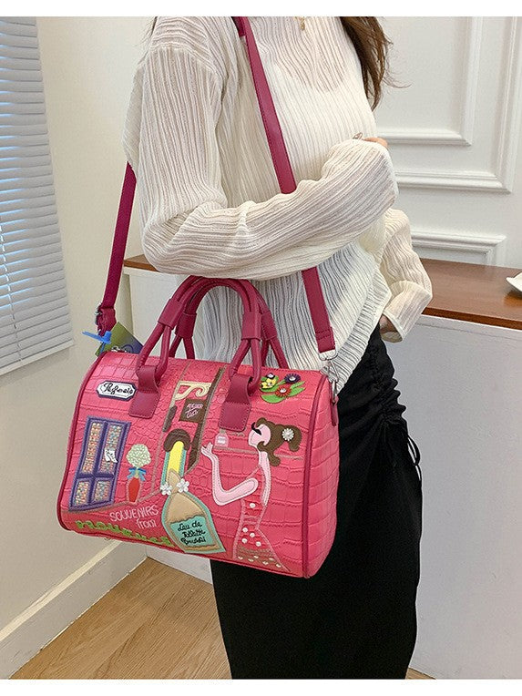Bag Women's New Handbag Crossbody Bag Embroidered Zipper Stitching Boston Bag Pillow Bag Large Capacity High-class Sense