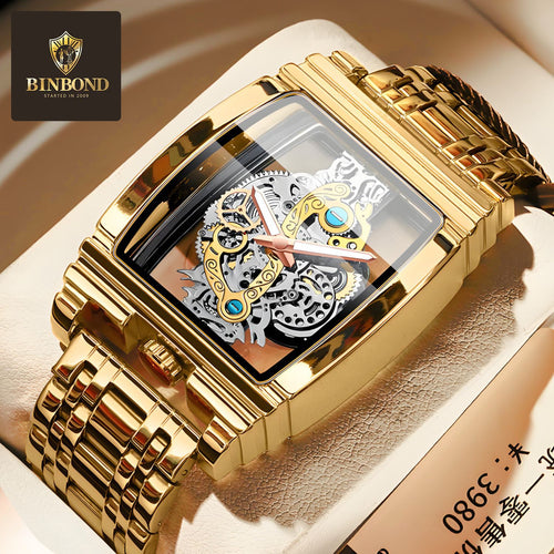 Fashion Wine Barrel Motorcycle Gear Strip Hollow Watch Tourbillon Leather Watch Men's Personalized Waterproof Luminous