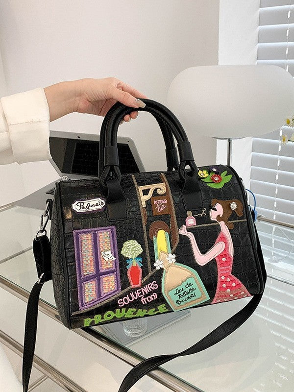 Bag Women's New Handbag Crossbody Bag Embroidered Zipper Stitching Boston Bag Pillow Bag Large Capacity High-class Sense