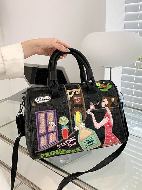 Bag Women's New Handbag Crossbody Bag Embroidered Zipper Stitching Boston Bag Pillow Bag Large Capacity High-class Sense