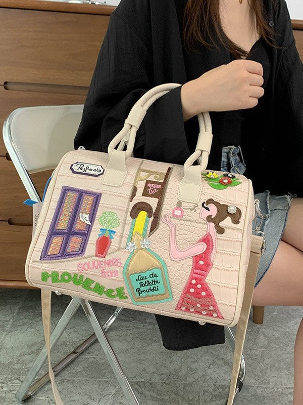 Bag Women's New Handbag Crossbody Bag Embroidered Zipper Stitching Boston Bag Pillow Bag Large Capacity High-class Sense