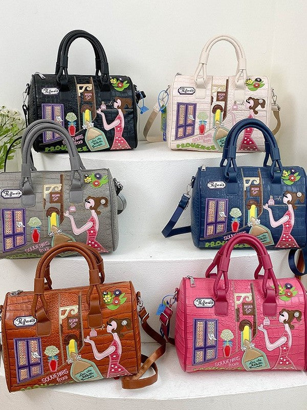 Bag Women's New Handbag Crossbody Bag Embroidered Zipper Stitching Boston Bag Pillow Bag Large Capacity High-class Sense