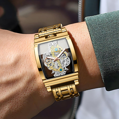 Fashion Wine Barrel Motorcycle Gear Strip Hollow Watch Tourbillon Leather Watch Men's Personalized Waterproof Luminous